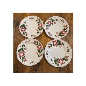 4 Vintage Winterthur Hand Painted Soup Bowls Red Flowers 9” Italy